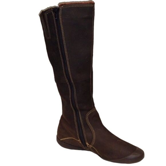 Ecco Shoes - Ecco Women's Long-shaft Knee High Flat Comfort Dark Brown Leather Boots 37